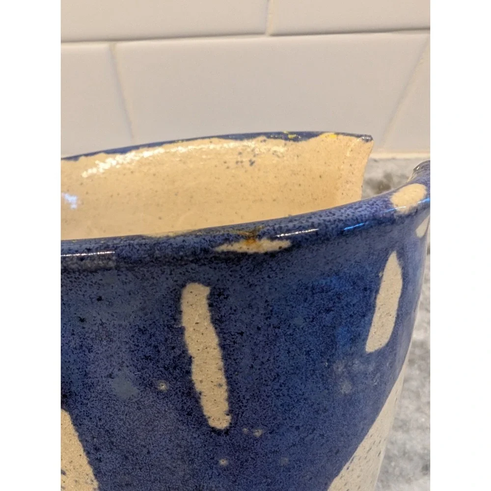 Signed Studio Pottery Blue & Cream Ceramic Sponge / Napkin Holder